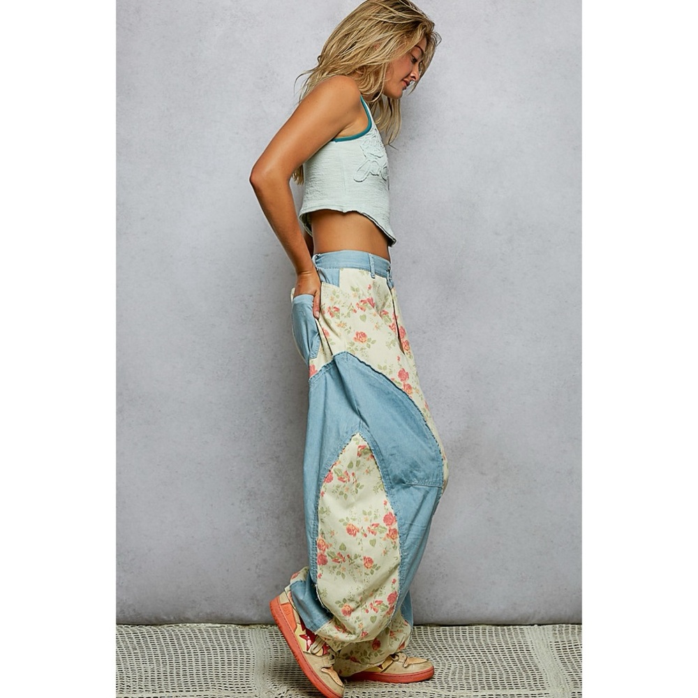 NWT POL Bohemian Floral Denim Barrel Jeans S M L - Picture 4 of 4
